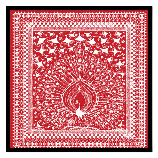 Immerse yourself in the intricate beauty of Warli art with this stunning depiction of a majestic for space