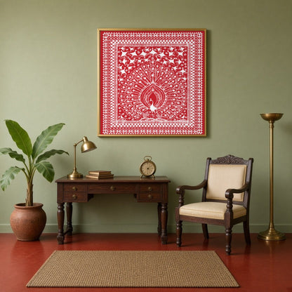 Immerse yourself in the intricate beauty of Warli art with this stunning depiction of a majestic for Study