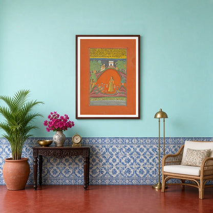 Immerse yourself in the enchanting world of Ragamala art with this stunning depiction of a graceful for Entrance