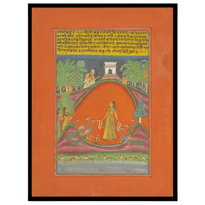 Immerse yourself in the enchanting world of Ragamala art with this stunning depiction of a graceful for studio