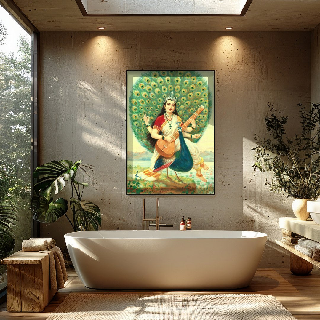 Celebrate the allure of divine art with this exquisite piece, portraying a serene figure surrounded for Bathroom