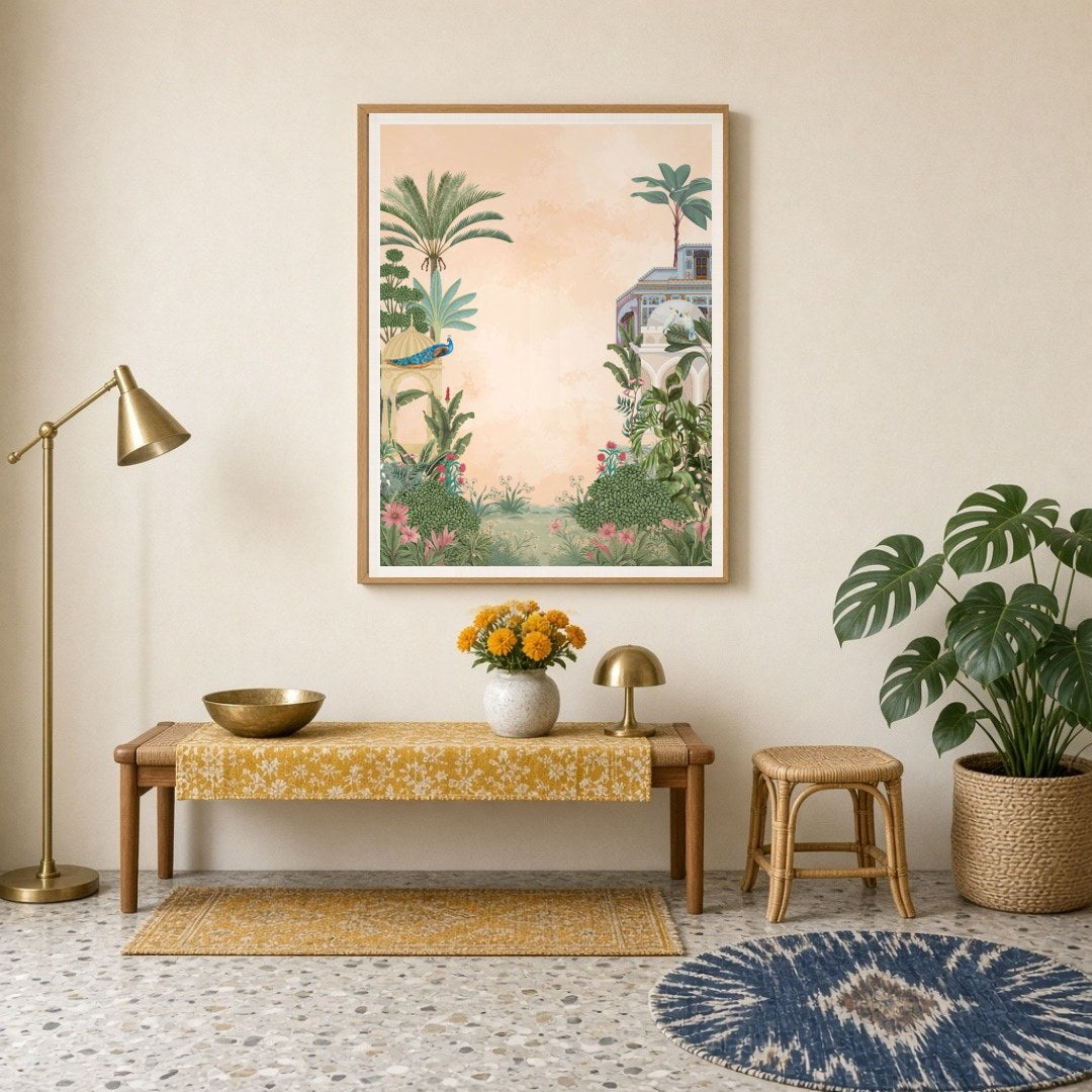 Immerse yourself in the opulence of Indo-Mughal art with this exquisite Pichwai depiction featuring for Entrance