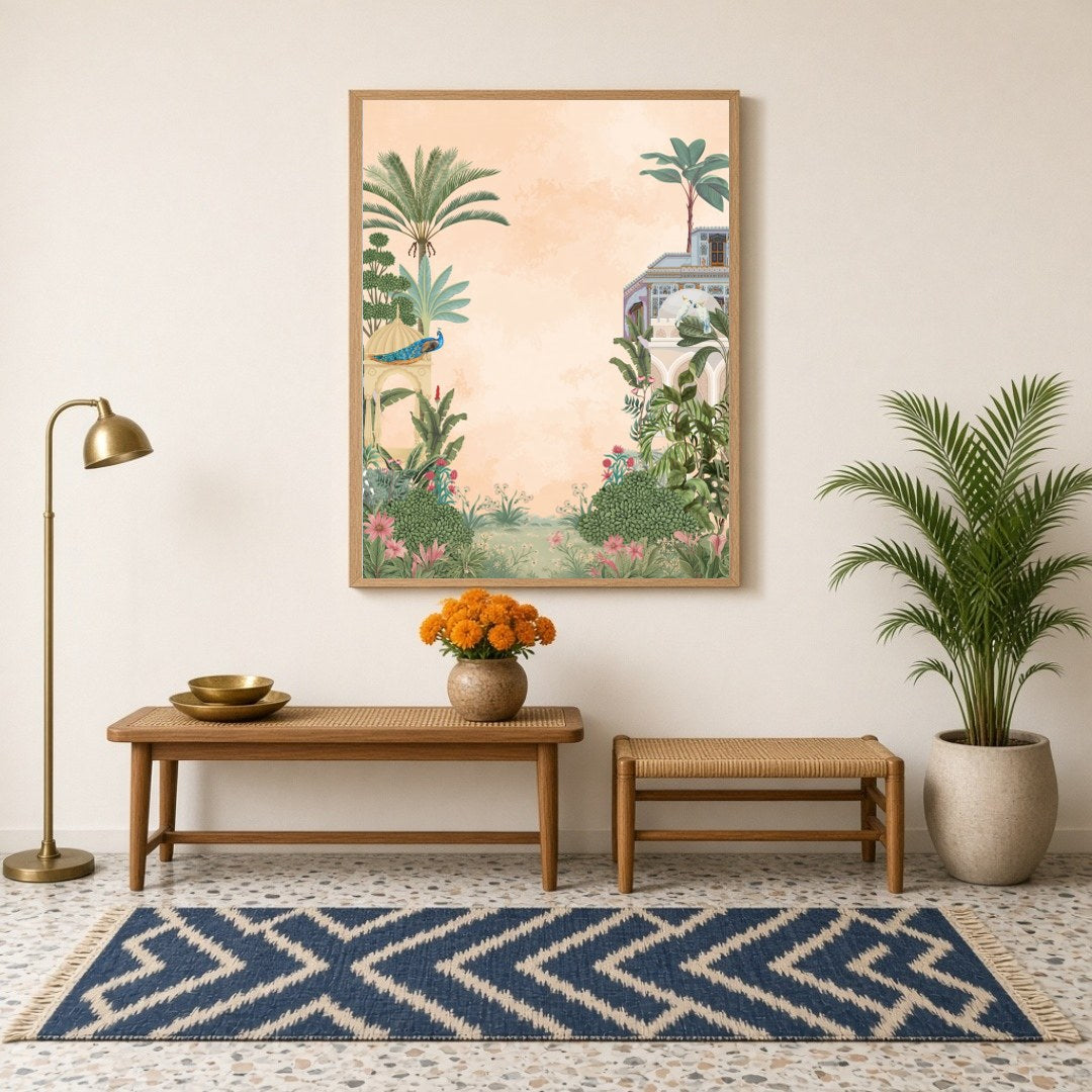 Immerse yourself in the opulence of Indo-Mughal art with this exquisite Pichwai depiction featuring for Hallway