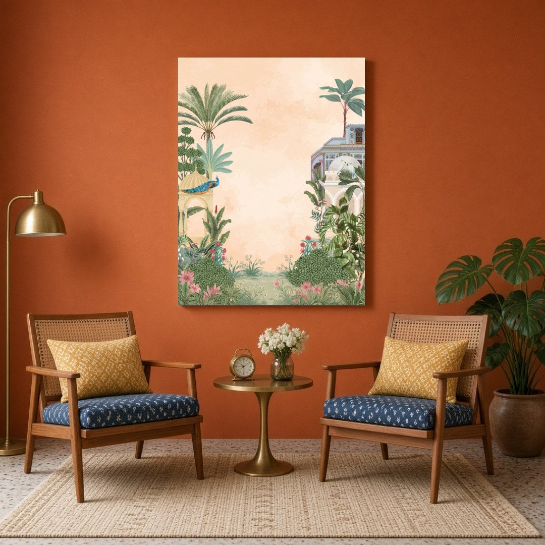 Immerse yourself in the opulence of Indo-Mughal art with this exquisite Pichwai depiction featuring for Sitting Area