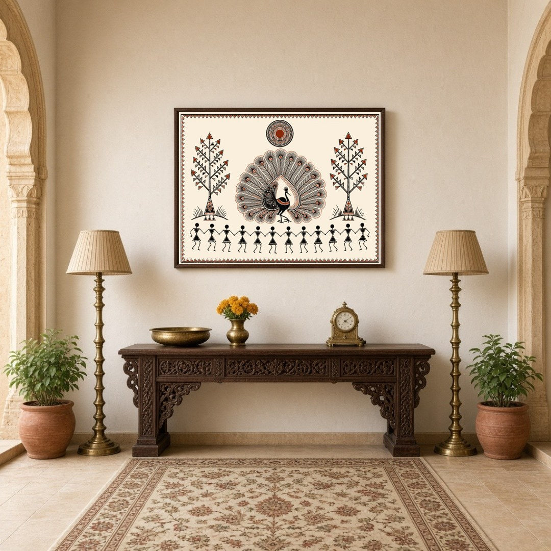 Discover the captivating Dance of Harmony with a majestic peacock at the center, surrounded by for Hallway