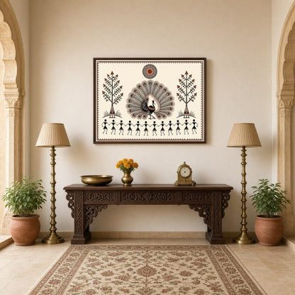 Discover the captivating Dance of Harmony with a majestic peacock at the center, surrounded by for Hallway