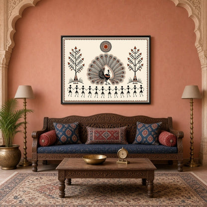 Discover the captivating Dance of Harmony with a majestic peacock at the center, surrounded by for Living Room