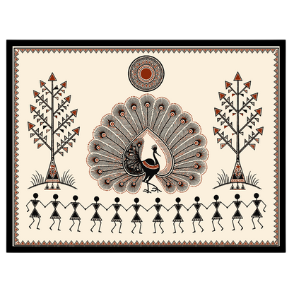 Discover the captivating Dance of Harmony with a majestic peacock at the center, surrounded by for office