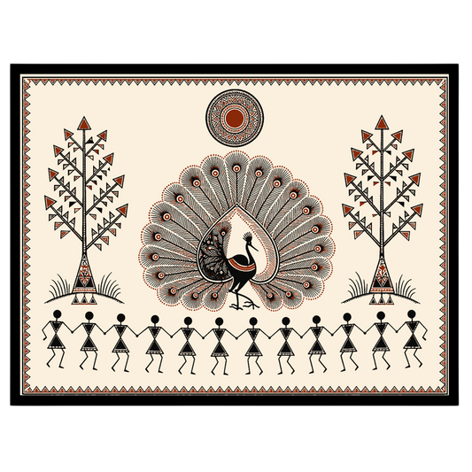Discover the captivating Dance of Harmony with a majestic peacock at the center, surrounded by for office