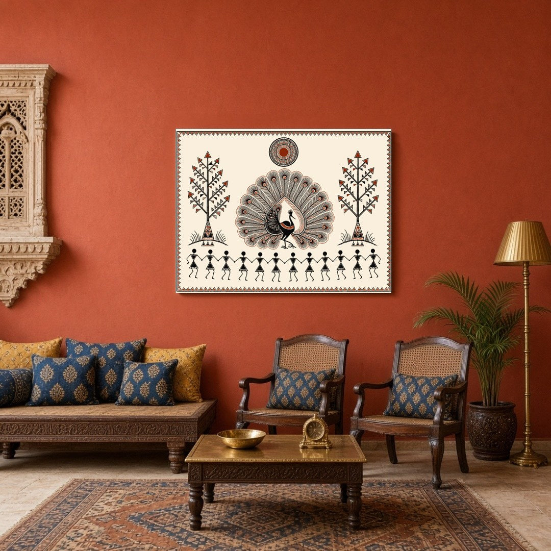 Discover the captivating Dance of Harmony with a majestic peacock at the center, surrounded by for Sitting Area