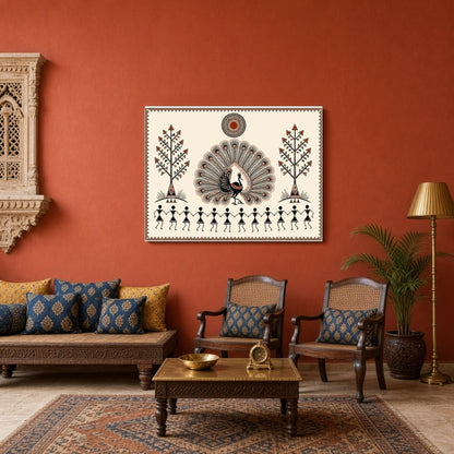 Discover the captivating Dance of Harmony with a majestic peacock at the center, surrounded by for Sitting Area