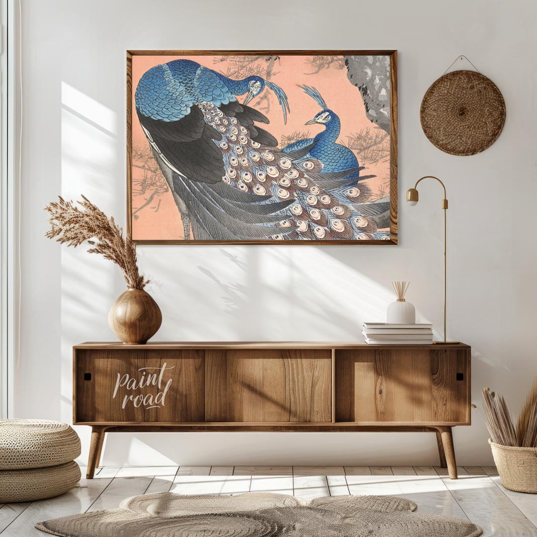 This vibrant artwork, possibly inspired by traditional Japanese or Chinese art, portrays two beauti… for living room