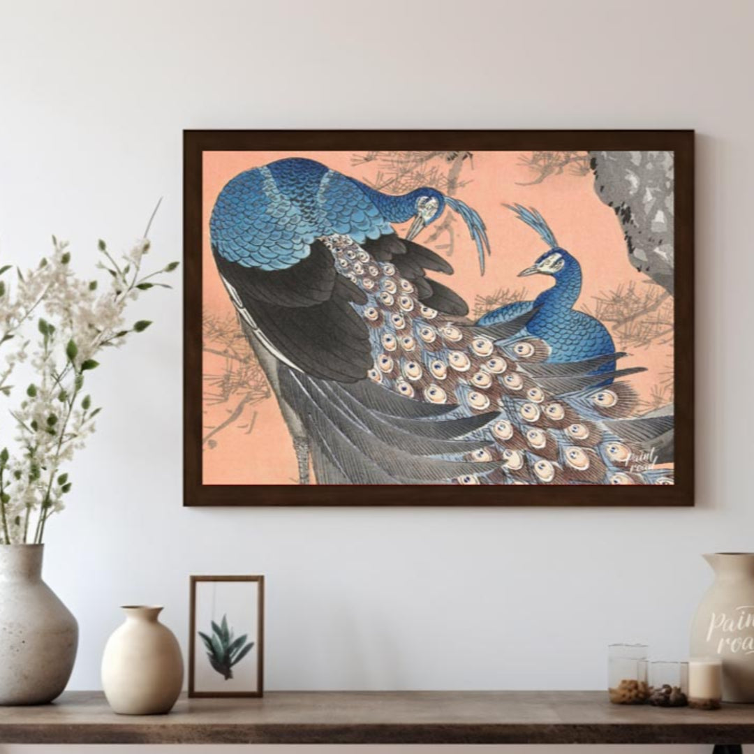 This vibrant artwork, possibly inspired by traditional Japanese or Chinese art, portrays two beauti… for living room