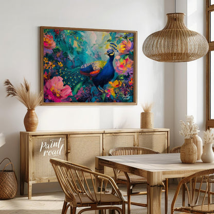 Peacock's Paradise is a vibrant and enchanting canvas painting that celebrates the breathtaking bea… for dining room