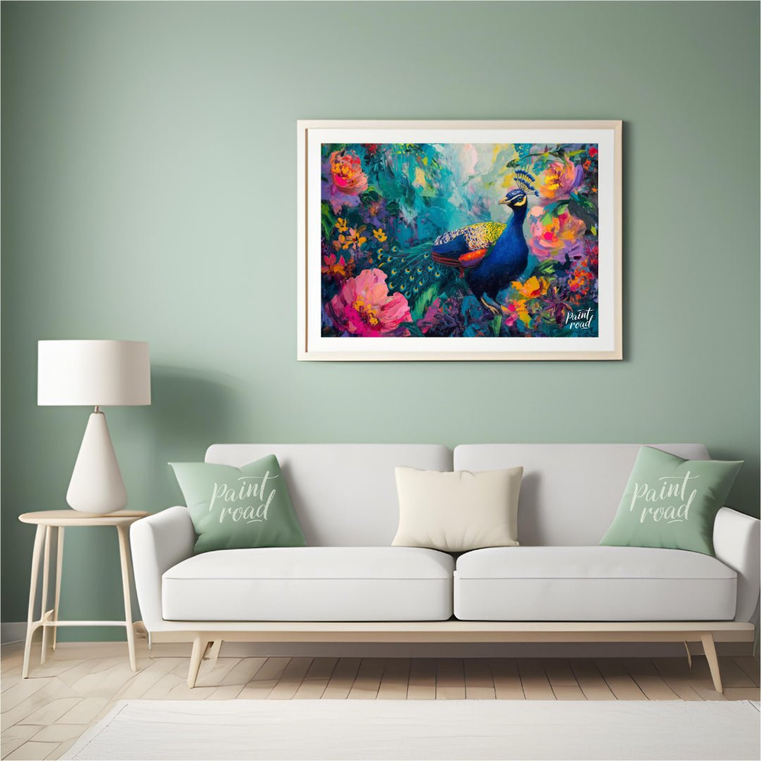 Peacock's Paradise is a vibrant and enchanting canvas painting that celebrates the breathtaking bea… for living room