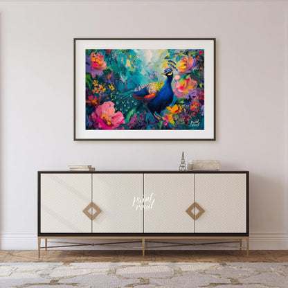 Peacock's Paradise is a vibrant and enchanting canvas painting that celebrates the breathtaking bea… for living room