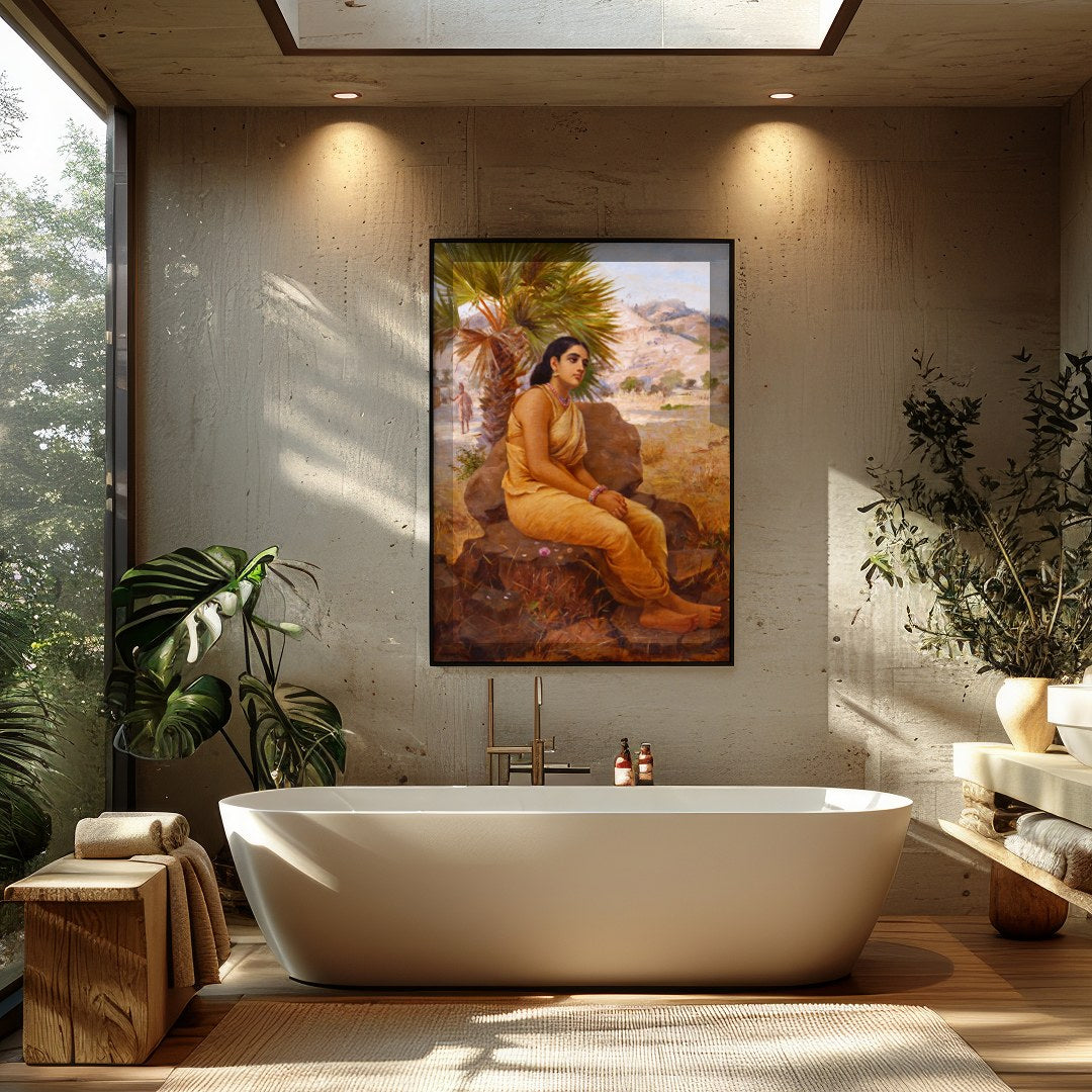 Immerse yourself in the tranquil beauty of 'Pensive Desert Oasis,' a captivating artwork that for Bathroom