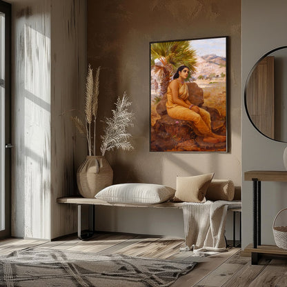 Immerse yourself in the tranquil beauty of 'Pensive Desert Oasis,' a captivating artwork that for retreat