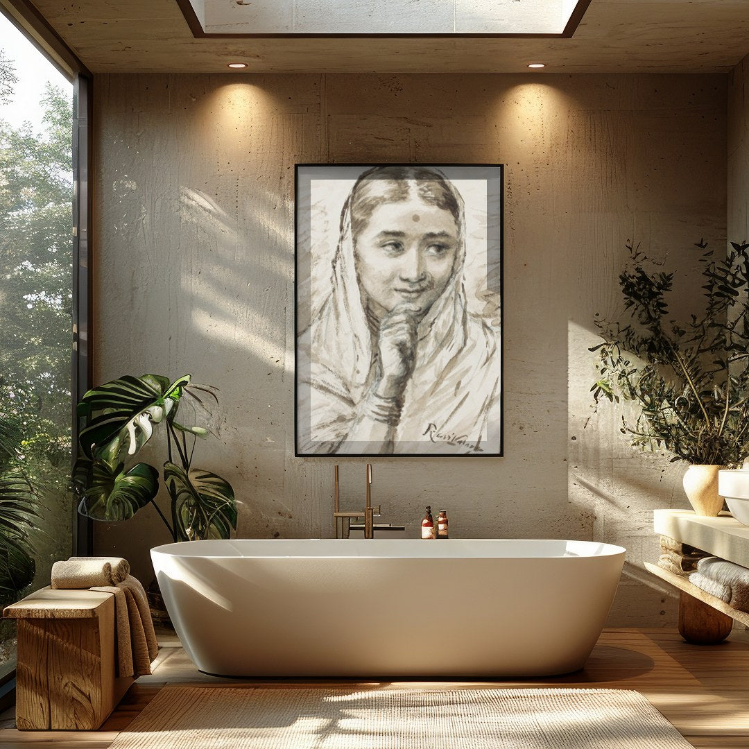 Immerse yourself in the graceful presence of this sepia-toned masterpiece, capturing the serene for Bathroom