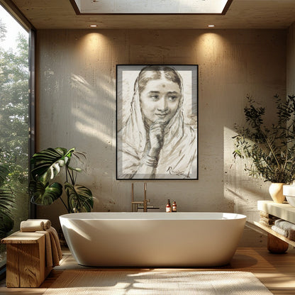Immerse yourself in the graceful presence of this sepia-toned masterpiece, capturing the serene for Bathroom