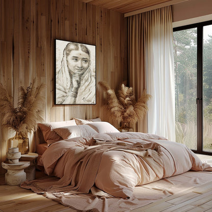 Immerse yourself in the graceful presence of this sepia-toned masterpiece, capturing the serene for Bedroom