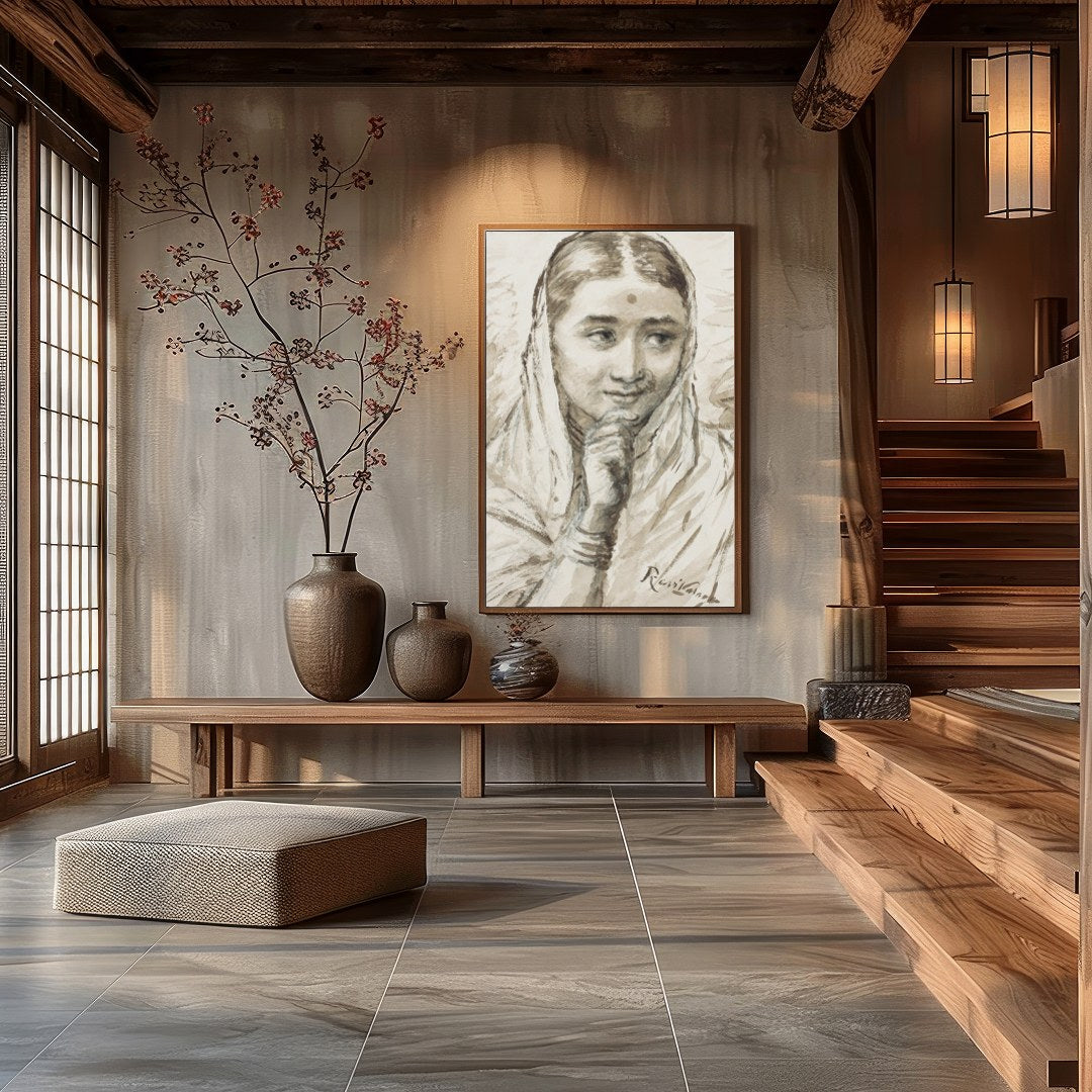 Immerse yourself in the graceful presence of this sepia-toned masterpiece, capturing the serene for Hall
