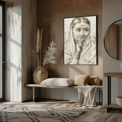 Immerse yourself in the graceful presence of this sepia-toned masterpiece, capturing the serene for sweet-home