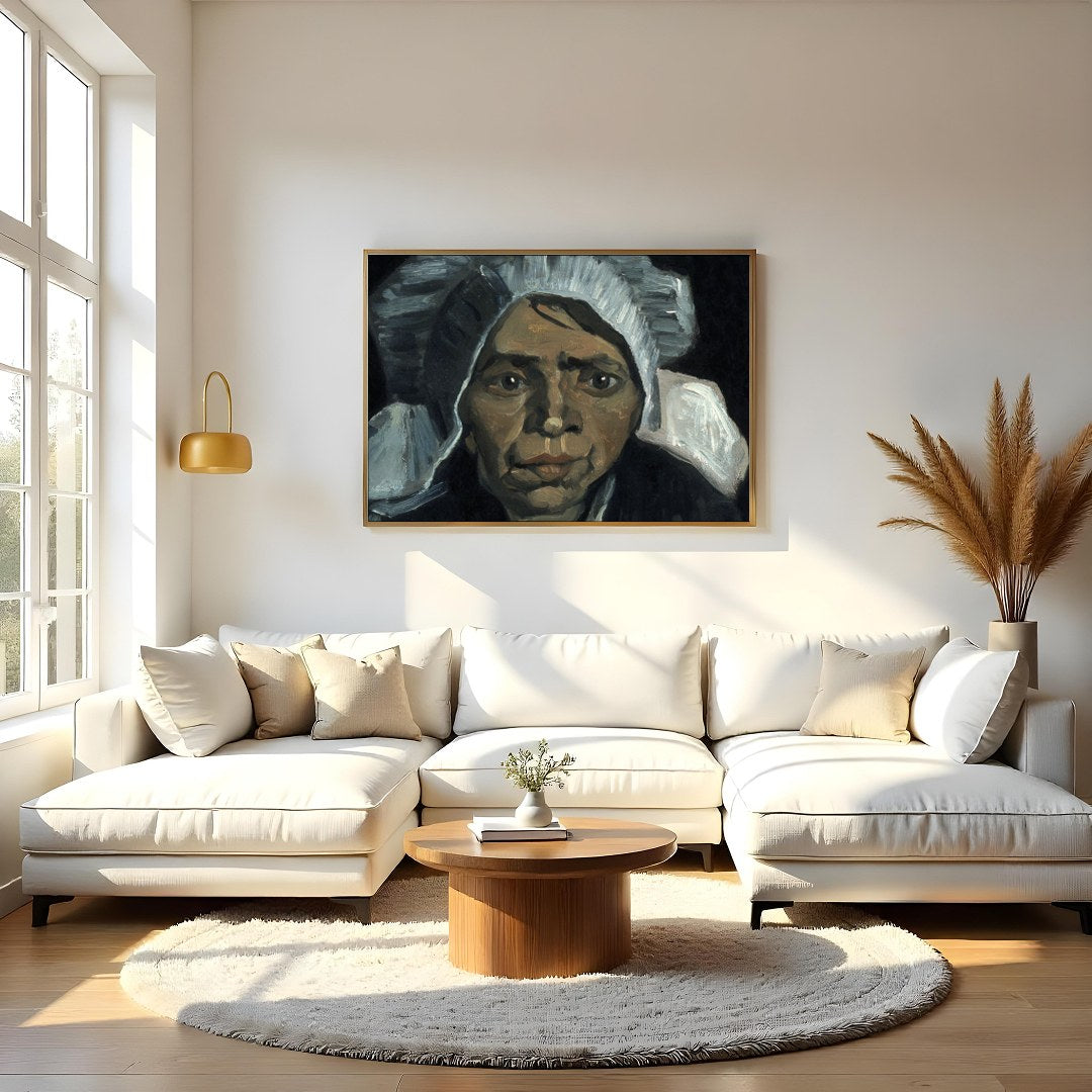 Delve into the depth of human expression with this captivating portrait featuring a contemplative for Living Room