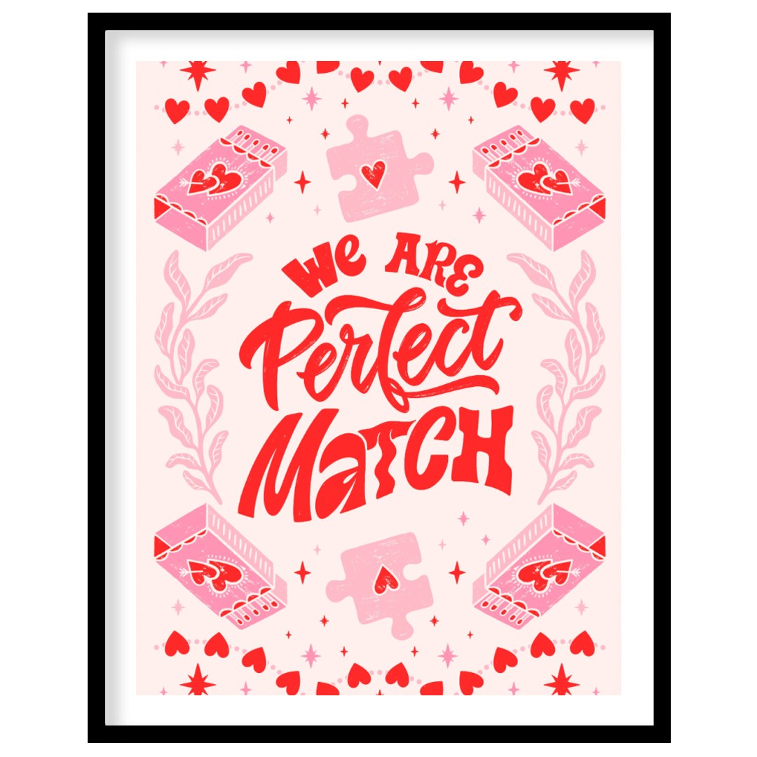 This charming digital illustration celebrates the concept of a "perfect match" with a playful desig… for room