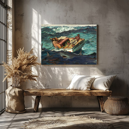Immerse yourself in 'Perilous Seas,' a captivating masterpiece that captures a lone fisherman for Veranda