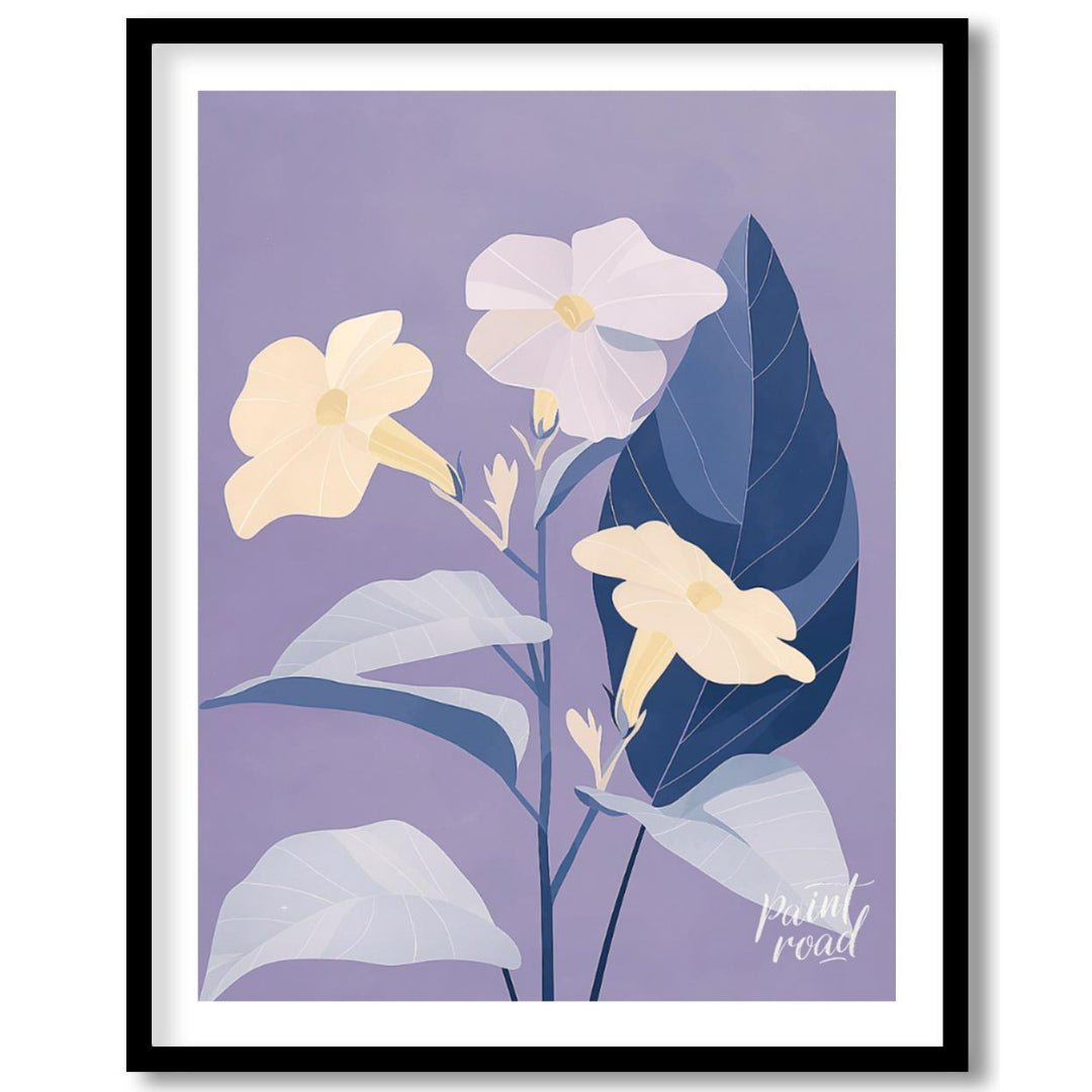 This serene digital illustration features three pale yellow flowers with delicate petals, accompani… for house