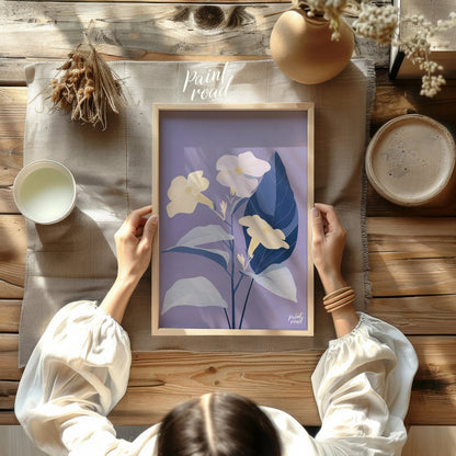 This serene digital illustration features three pale yellow flowers with delicate petals, accompani… for other