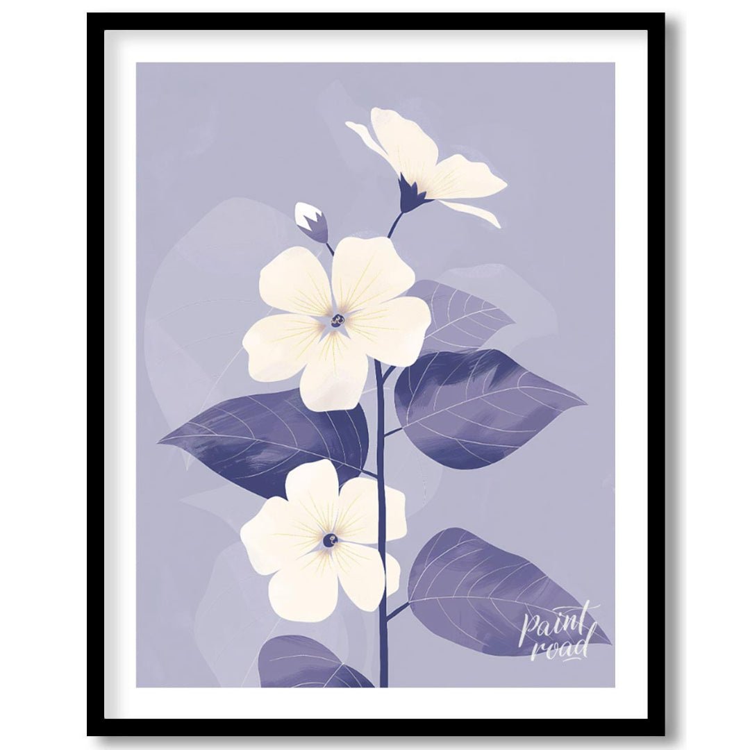 This elegant digital illustration features three white flowers with delicate petals and subtle ligh… for area