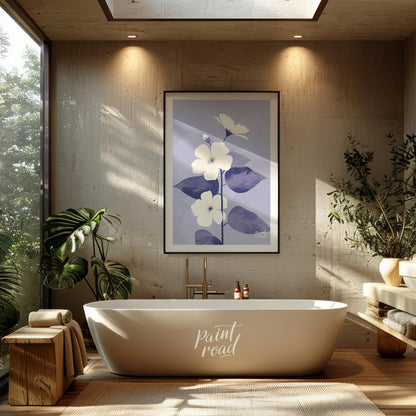 This elegant digital illustration features three white flowers with delicate petals and subtle ligh… for bathroom