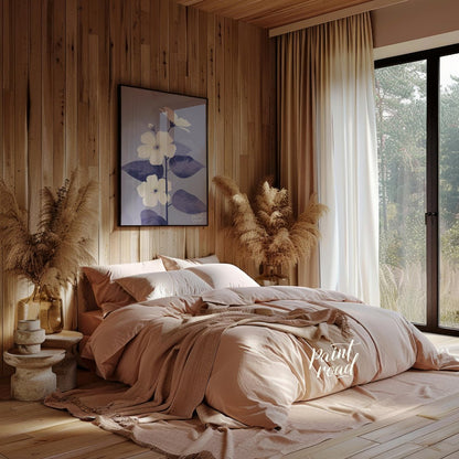 This elegant digital illustration features three white flowers with delicate petals and subtle ligh… for bedroom