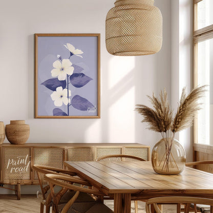 This elegant digital illustration features three white flowers with delicate petals and subtle ligh… for dining room