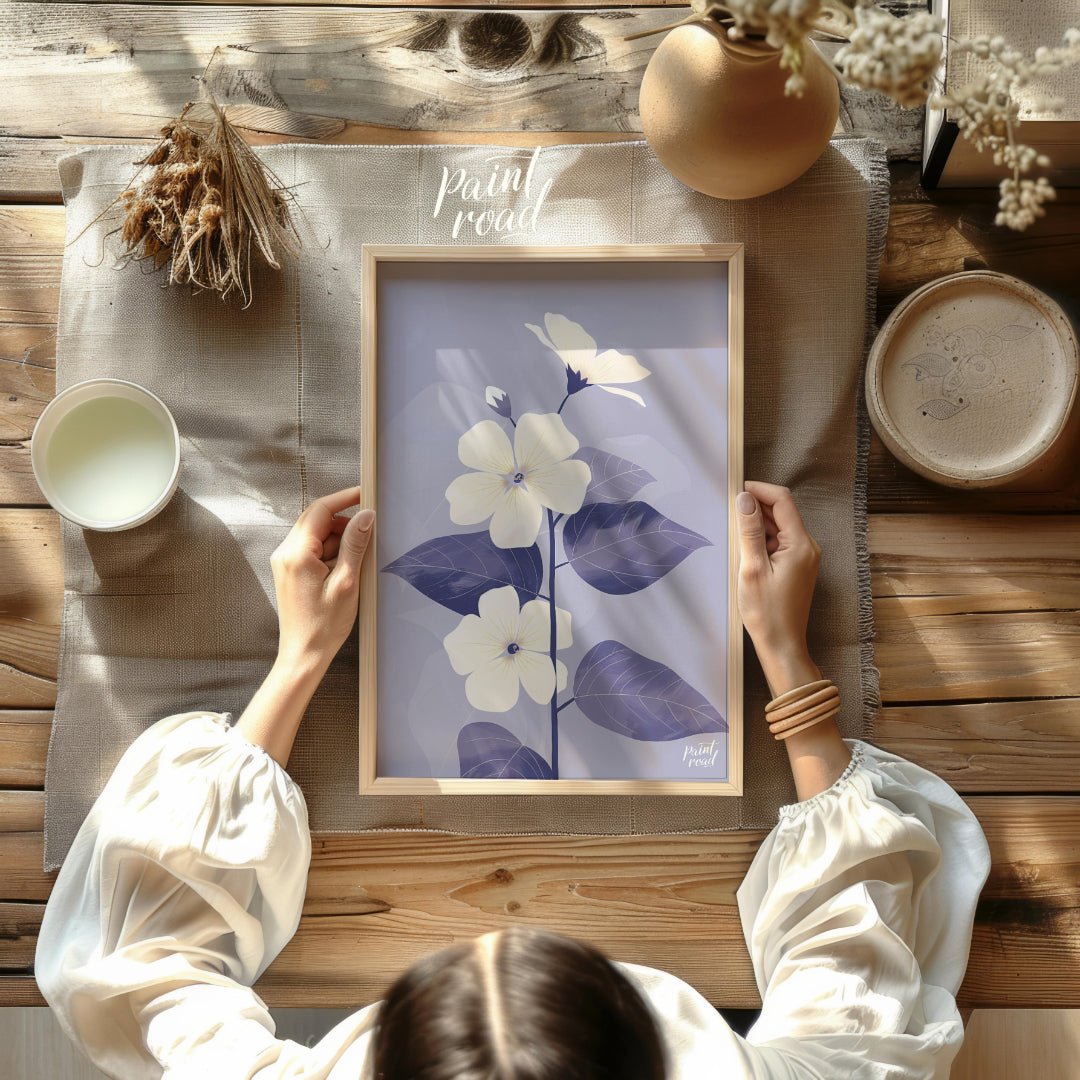 This elegant digital illustration features three white flowers with delicate petals and subtle ligh… for kitchen