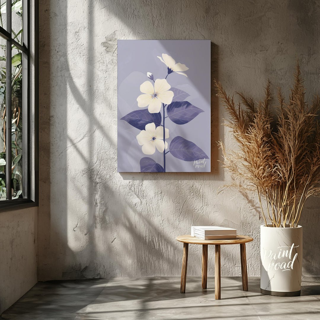 This elegant digital illustration features three white flowers with delicate petals and subtle ligh… for living room