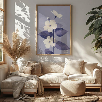This elegant digital illustration features three white flowers with delicate petals and subtle ligh… for living room