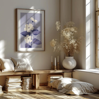 This elegant digital illustration features three white flowers with delicate petals and subtle ligh… for living room