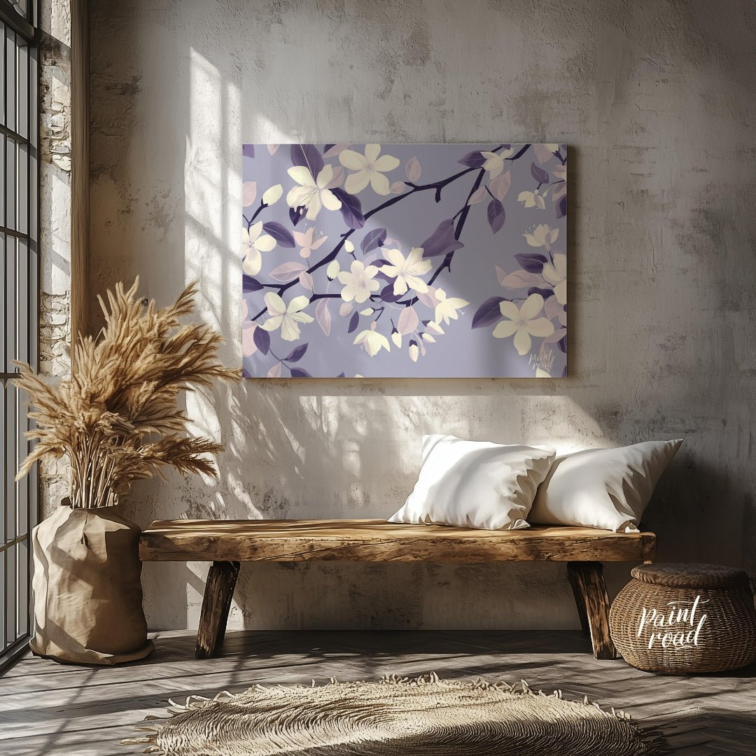 This serene digital pattern features white flowers with delicate petals, accompanied by leaves and … for entryway