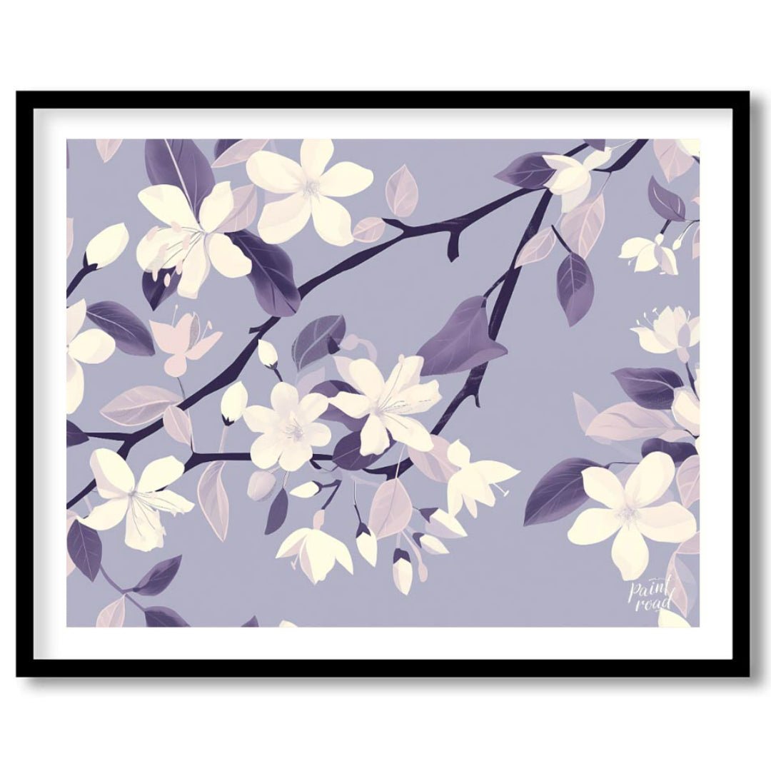 This serene digital pattern features white flowers with delicate petals, accompanied by leaves and … for lovely house