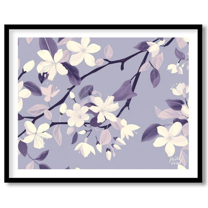 This serene digital pattern features white flowers with delicate petals, accompanied by leaves and … for lovely house
