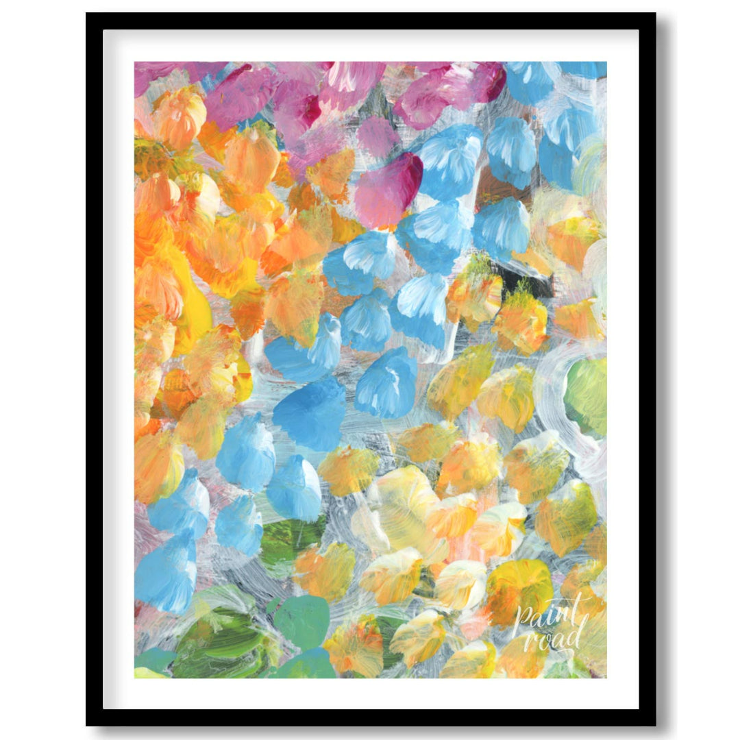 This abstract painting explodes with a vibrant array of petal-like strokes, creating a sense of dyn… for room