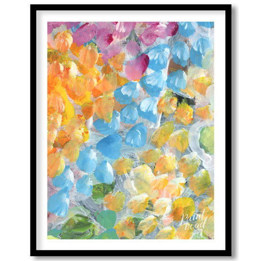 This abstract painting explodes with a vibrant array of petal-like strokes, creating a sense of dyn… for room