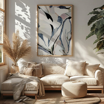 """Petal Echoes"" presents a captivating abstract composition with organic forms reminiscent of pet… for living room