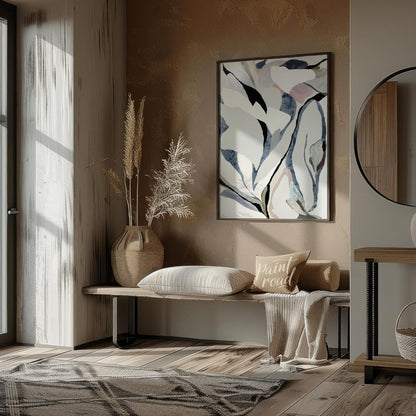 """Petal Echoes"" presents a captivating abstract composition with organic forms reminiscent of pet… for living room