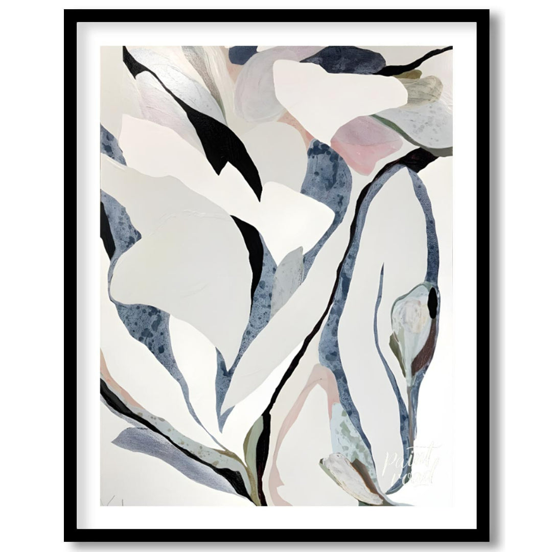 """Petal Echoes"" presents a captivating abstract composition with organic forms reminiscent of pet… for space