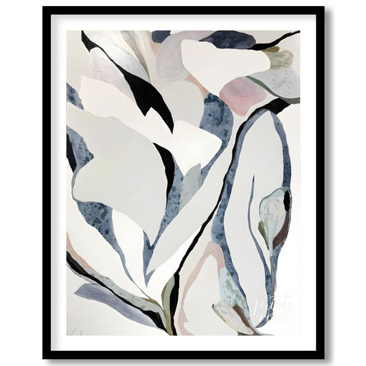 """Petal Echoes"" presents a captivating abstract composition with organic forms reminiscent of pet… for space