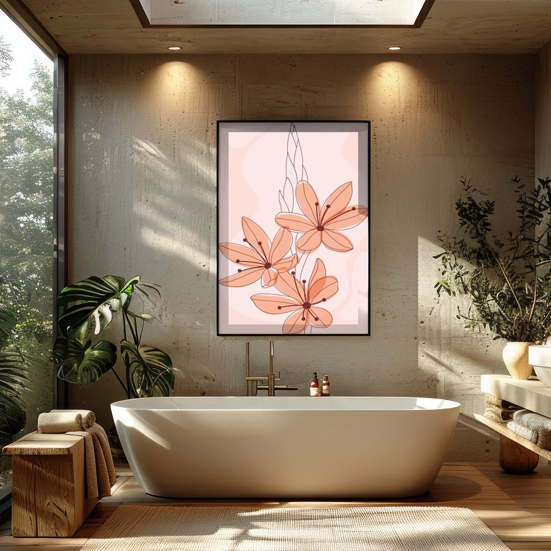 Elevate your space with 'Petal Serenade in Blush,' a soothing floral artwork that exudes elegance for Bathroom